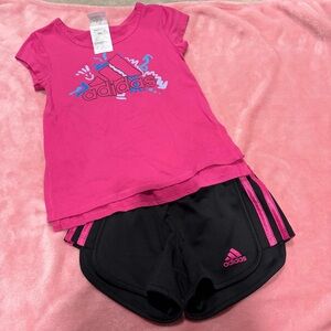 Adidas Pink Tee and Black Shorts set sz 3t